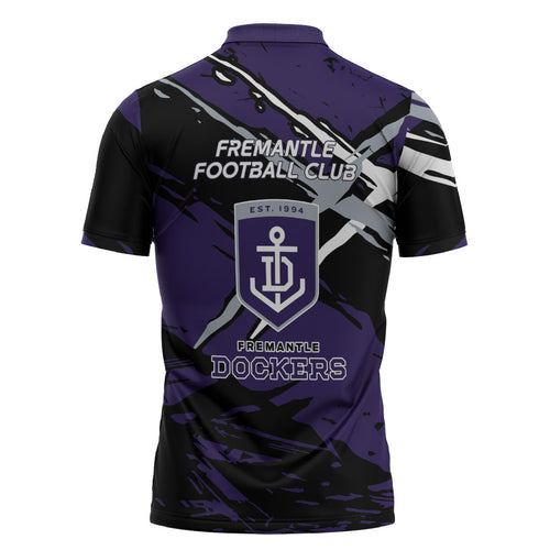 Fremantle Football Club Zipper Polo Shirt Dockers Muscular Mascot Graphic - Abstract Paint Splatter Art