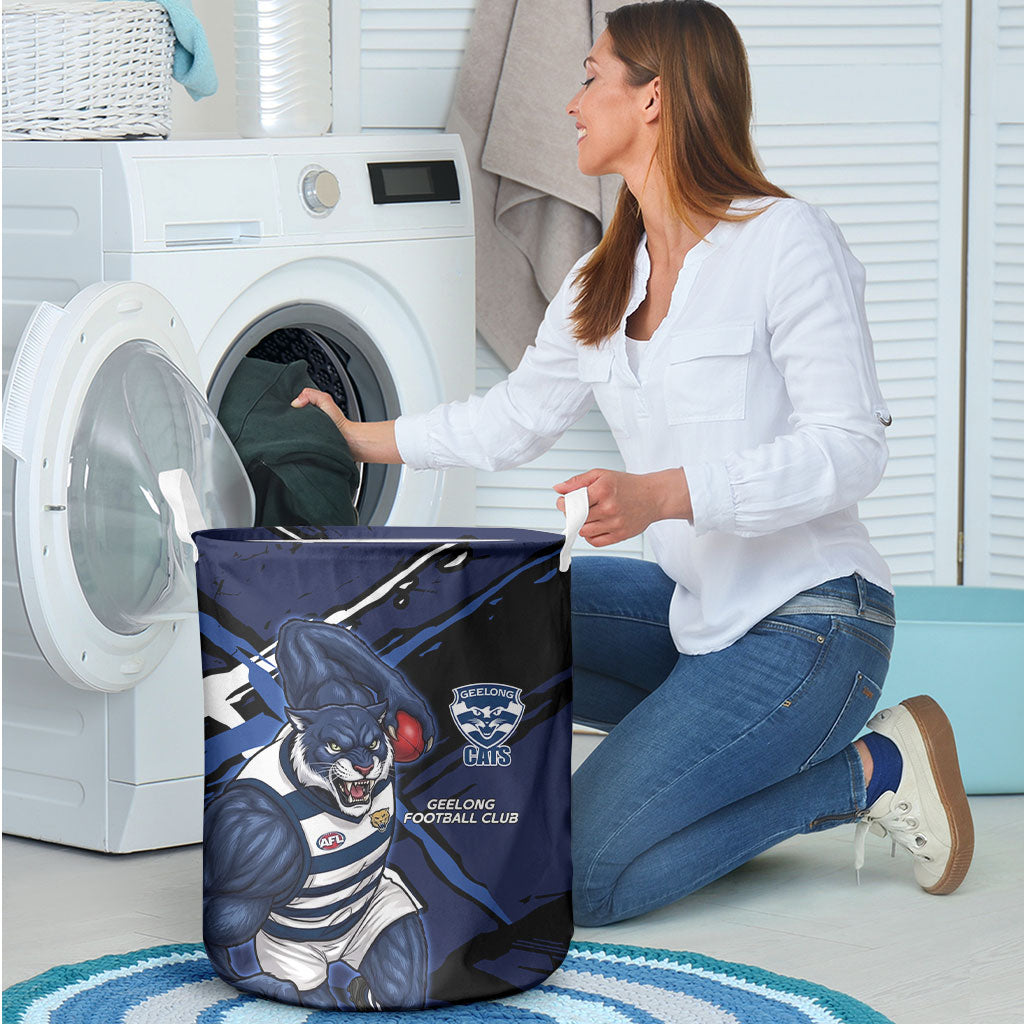 Geelong Football Club Laundry Basket Cats Muscular Mascot Graphic - Abstract Paint Splatter Art