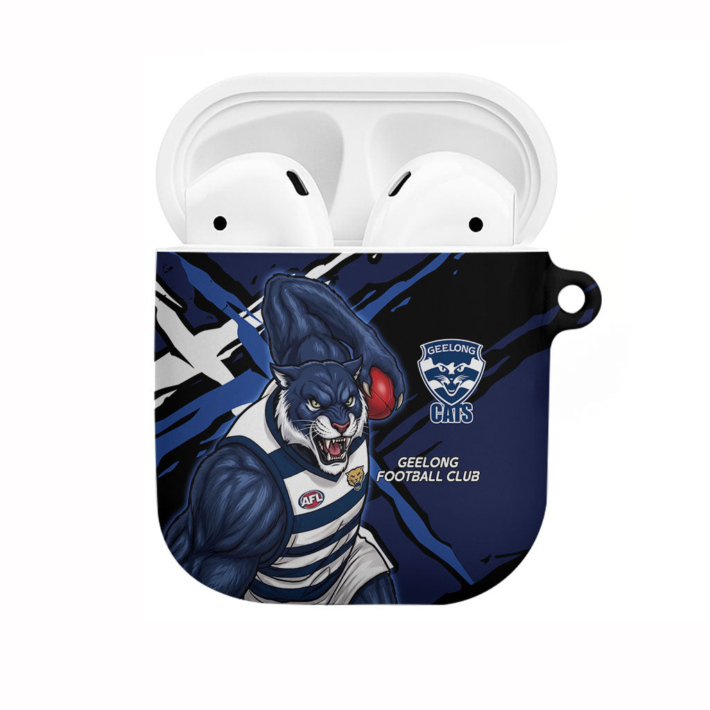 Geelong Football Club AirPods Case Cats Muscular Mascot Graphic - Abstract Paint Splatter Art
