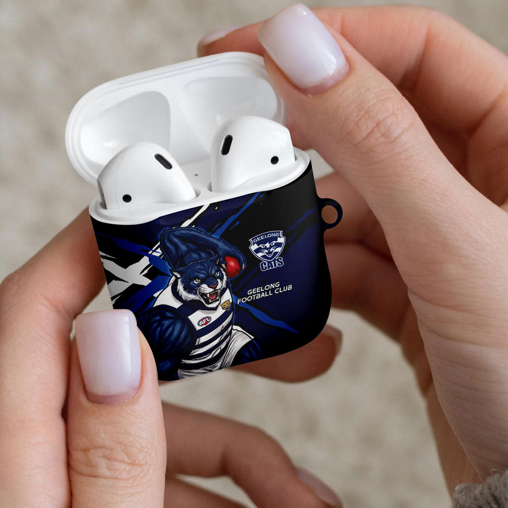 Geelong Football Club AirPods Case Cats Muscular Mascot Graphic - Abstract Paint Splatter Art