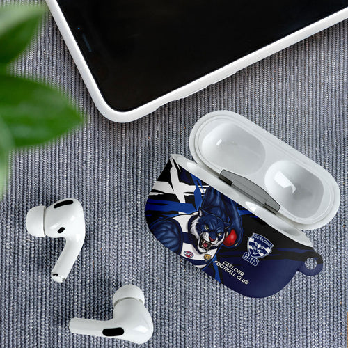 Geelong Football Club AirPods Case Cats Muscular Mascot Graphic - Abstract Paint Splatter Art