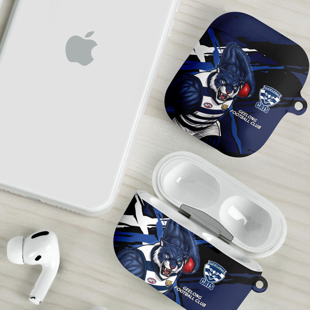Geelong Football Club AirPods Case Cats Muscular Mascot Graphic - Abstract Paint Splatter Art