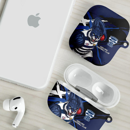 Geelong Football Club AirPods Case Cats Muscular Mascot Graphic - Abstract Paint Splatter Art