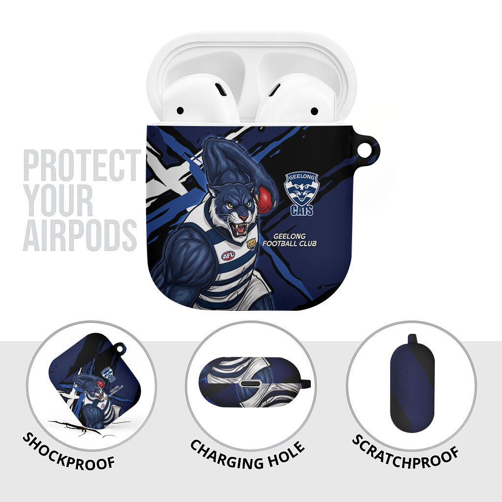 Geelong Football Club AirPods Case Cats Muscular Mascot Graphic - Abstract Paint Splatter Art