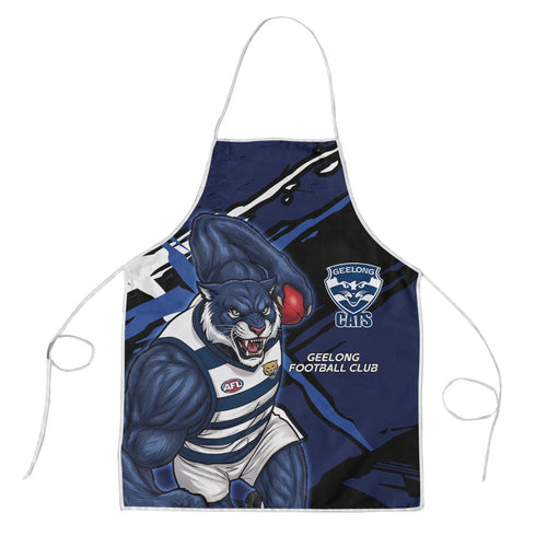 Geelong Football Club Apron Cats Muscular Mascot Graphic - Abstract Paint Splatter Art