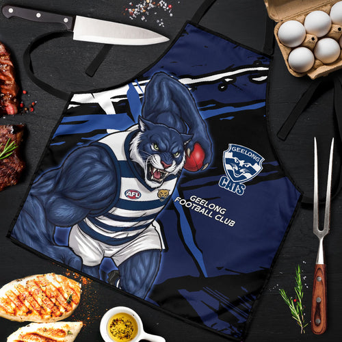 Geelong Football Club Apron Cats Muscular Mascot Graphic - Abstract Paint Splatter Art