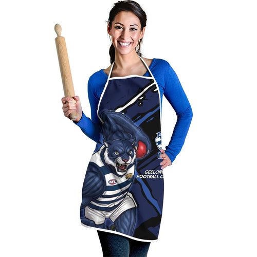 Geelong Football Club Apron Cats Muscular Mascot Graphic - Abstract Paint Splatter Art