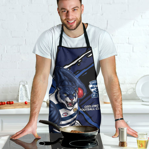 Geelong Football Club Apron Cats Muscular Mascot Graphic - Abstract Paint Splatter Art