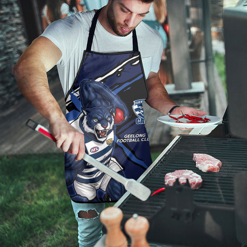 Geelong Football Club Apron Cats Muscular Mascot Graphic - Abstract Paint Splatter Art