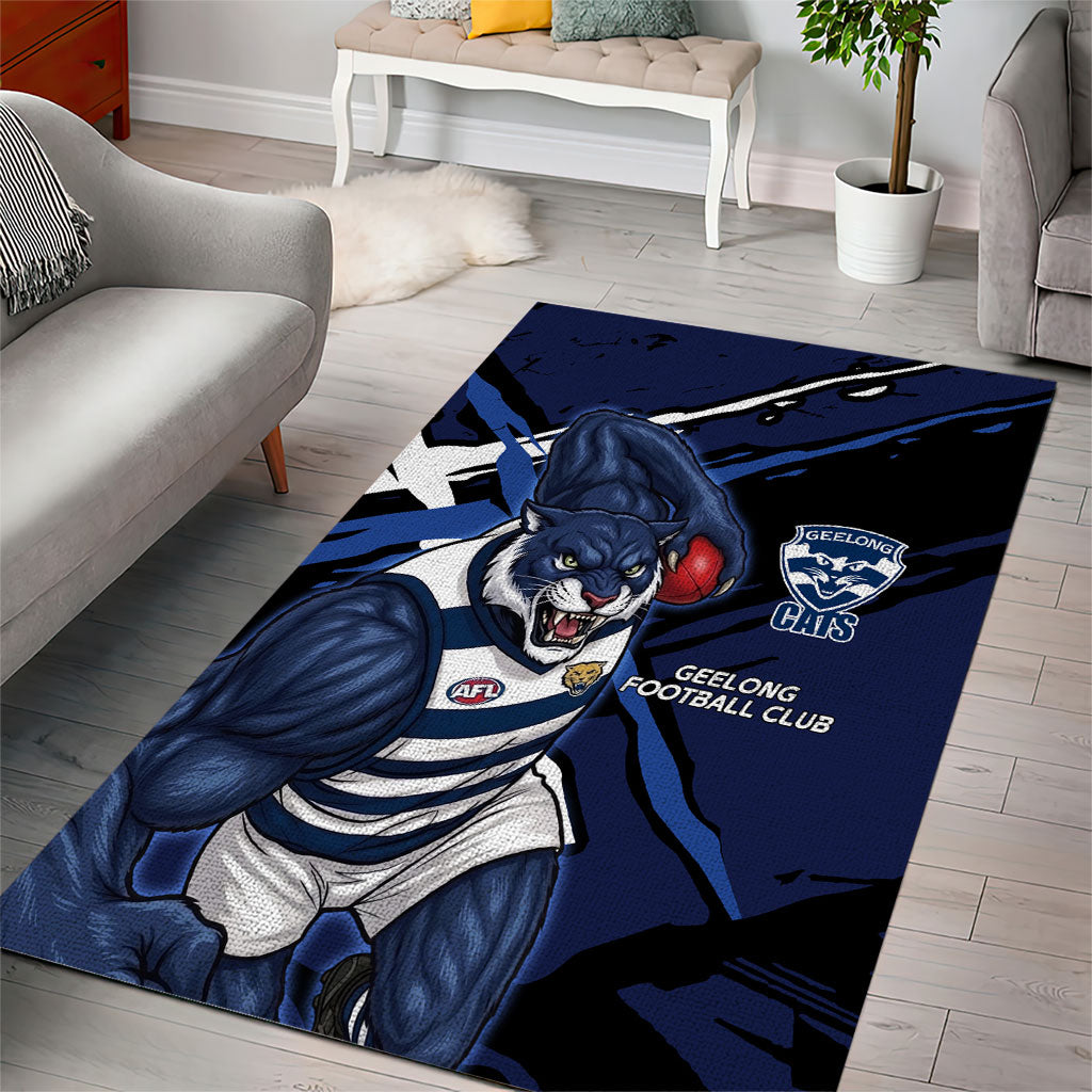 Geelong Football Club Area Rug Cats Muscular Mascot Graphic - Abstract Paint Splatter Art