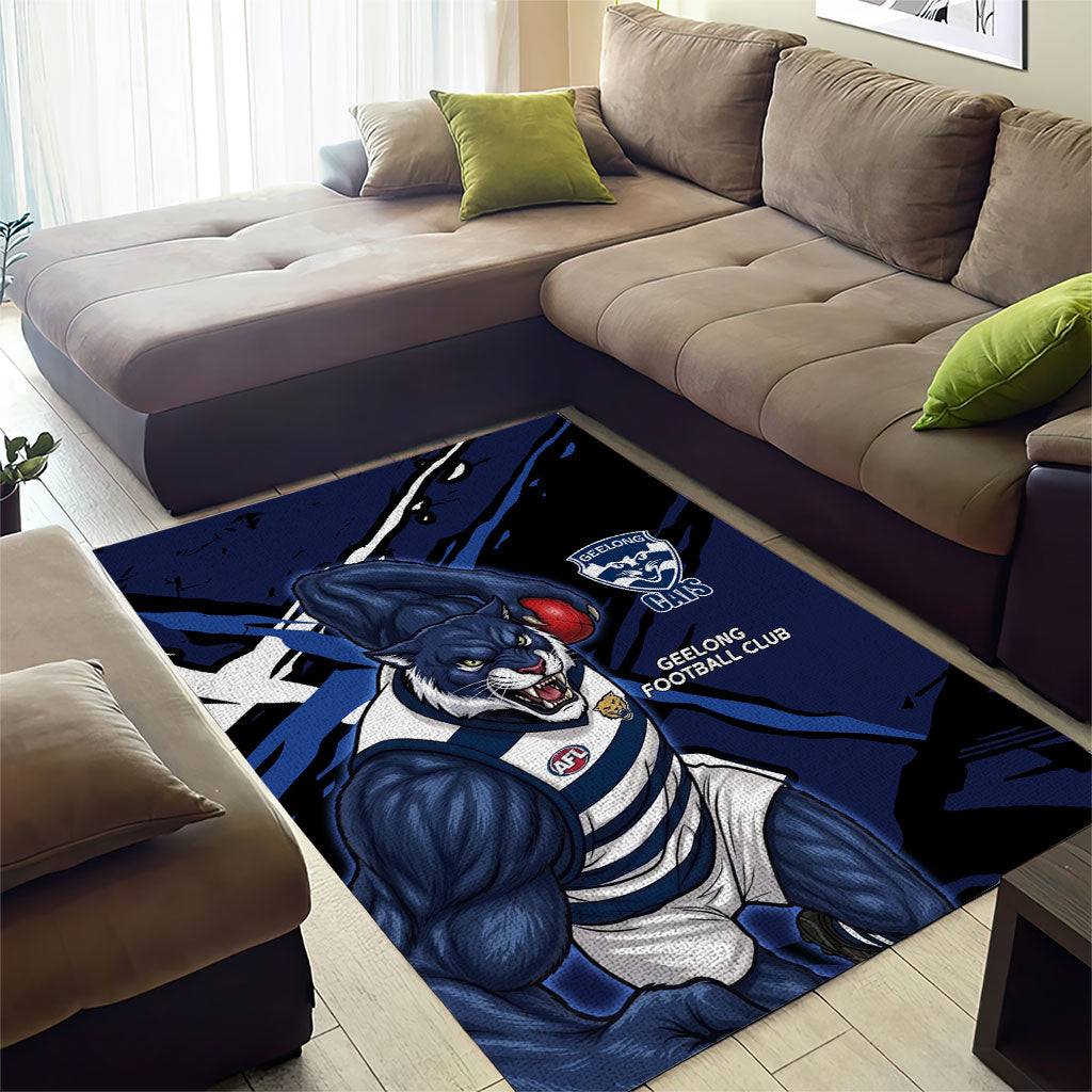 Geelong Football Club Area Rug Cats Muscular Mascot Graphic - Abstract Paint Splatter Art