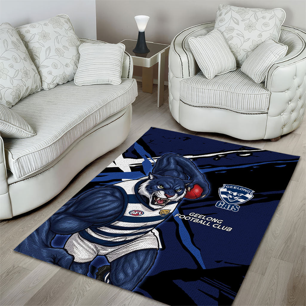 Geelong Football Club Area Rug Cats Muscular Mascot Graphic - Abstract Paint Splatter Art