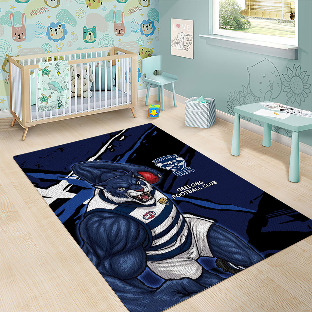 Geelong Football Club Area Rug Cats Muscular Mascot Graphic - Abstract Paint Splatter Art