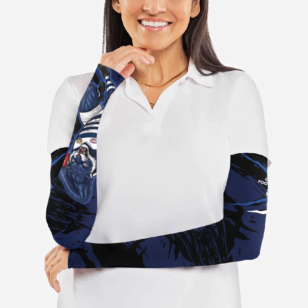 Geelong Football Club Arm Sleeves Cats Muscular Mascot Graphic - Abstract Paint Splatter Art