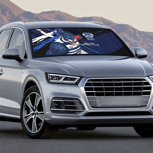 Geelong Football Club Auto Sun Shade Cats Muscular Mascot Graphic - Abstract Paint Splatter Art