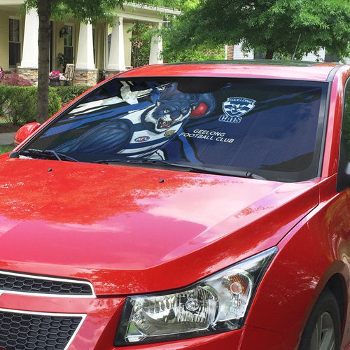 Geelong Football Club Auto Sun Shade Cats Muscular Mascot Graphic - Abstract Paint Splatter Art