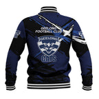 Geelong Football Club Baseball Jacket Cats Muscular Mascot Graphic - Abstract Paint Splatter Art