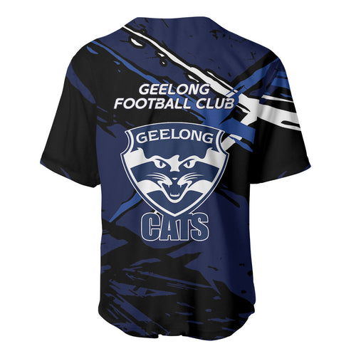 Geelong Football Club Baseball Jersey Cats Muscular Mascot Graphic - Abstract Paint Splatter Art