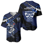 Geelong Football Club Baseball Jersey Cats Muscular Mascot Graphic - Abstract Paint Splatter Art