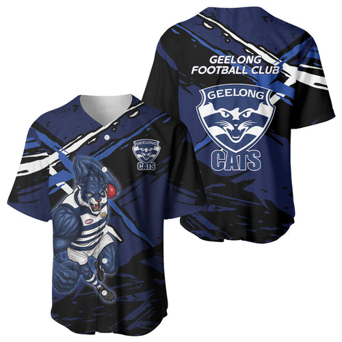 Geelong Football Club Baseball Jersey Cats Muscular Mascot Graphic - Abstract Paint Splatter Art