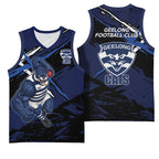 Geelong Football Club Basketball Jersey Cats Muscular Mascot Graphic - Abstract Paint Splatter Art