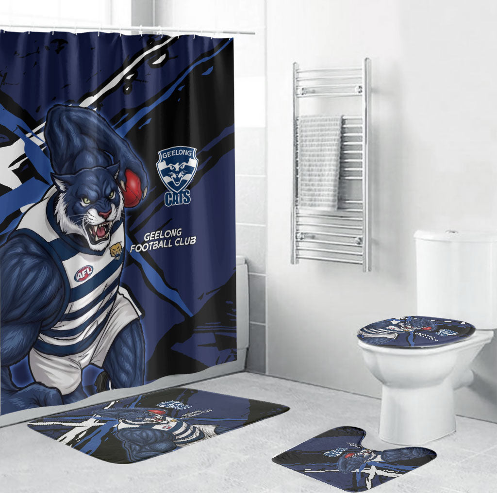 Geelong Football Club Bathroom Set Cats Muscular Mascot Graphic - Abstract Paint Splatter Art