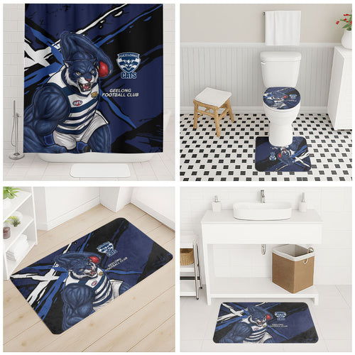 Geelong Football Club Bathroom Set Cats Muscular Mascot Graphic - Abstract Paint Splatter Art