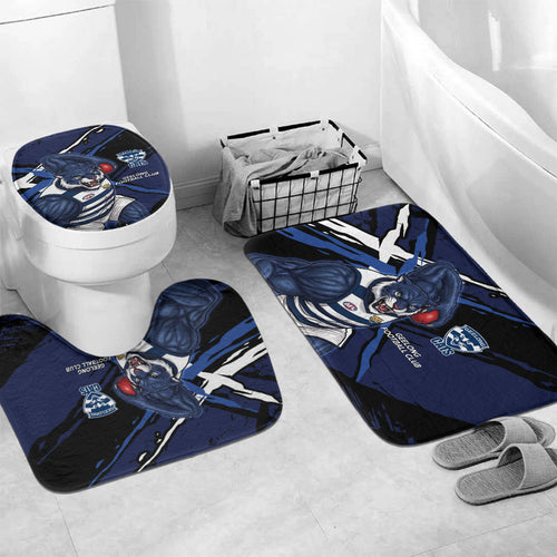 Geelong Football Club Bathroom Set Cats Muscular Mascot Graphic - Abstract Paint Splatter Art