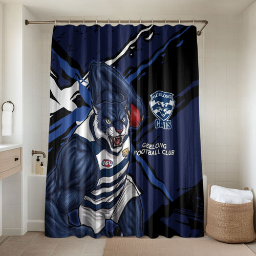 Geelong Football Club Bathroom Set Cats Muscular Mascot Graphic - Abstract Paint Splatter Art