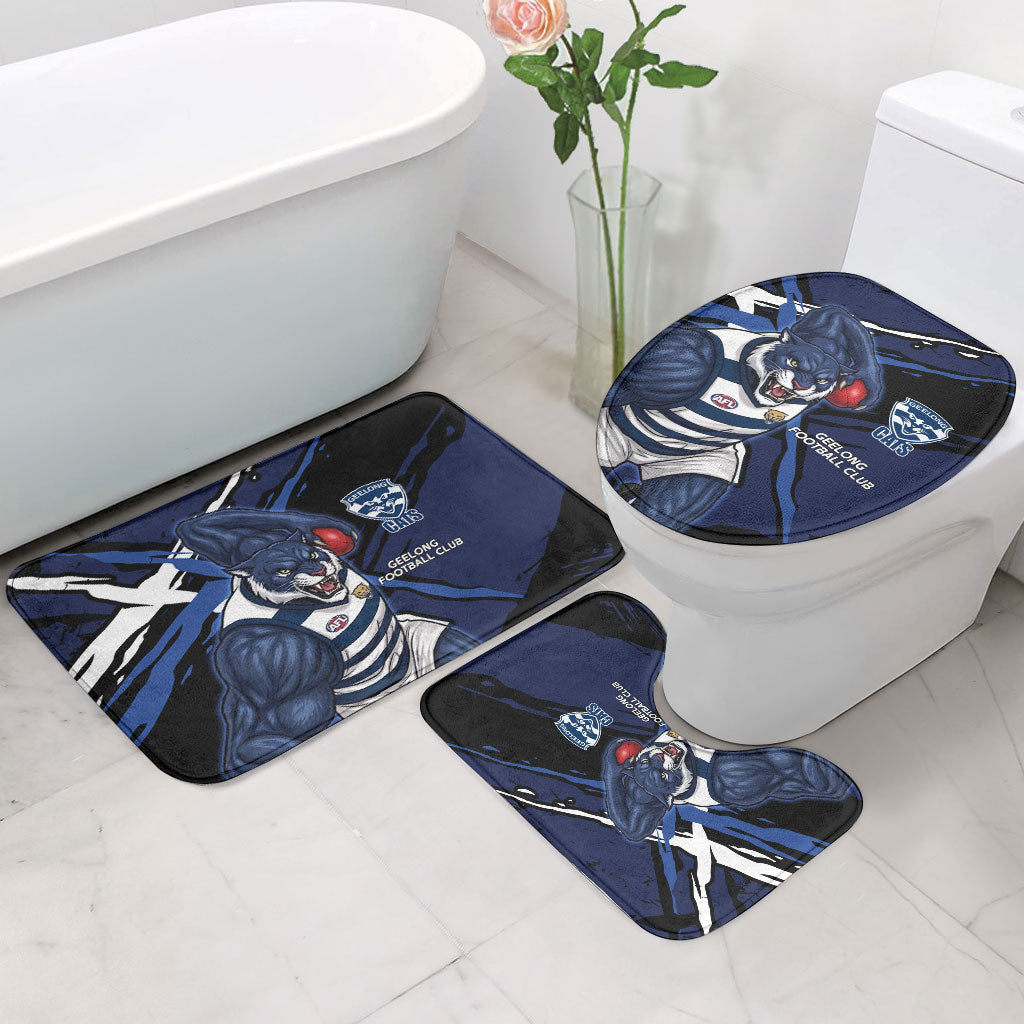 Geelong Football Club Bathroom Set Cats Muscular Mascot Graphic - Abstract Paint Splatter Art