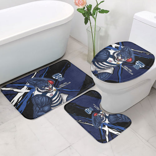 Geelong Football Club Bathroom Set Cats Muscular Mascot Graphic - Abstract Paint Splatter Art