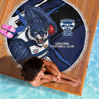 Geelong Football Club Beach Blanket Cats Muscular Mascot Graphic - Abstract Paint Splatter Art