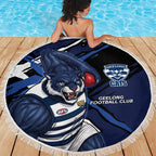 Geelong Football Club Beach Blanket Cats Muscular Mascot Graphic - Abstract Paint Splatter Art