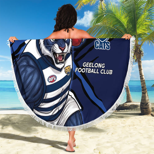 Geelong Football Club Beach Blanket Cats Muscular Mascot Graphic - Abstract Paint Splatter Art