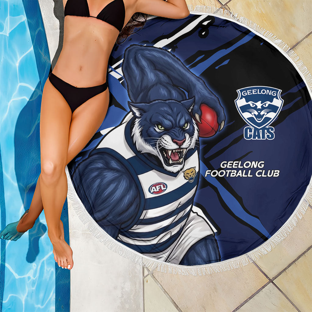 Geelong Football Club Beach Blanket Cats Muscular Mascot Graphic - Abstract Paint Splatter Art