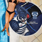 Geelong Football Club Beach Blanket Cats Muscular Mascot Graphic - Abstract Paint Splatter Art