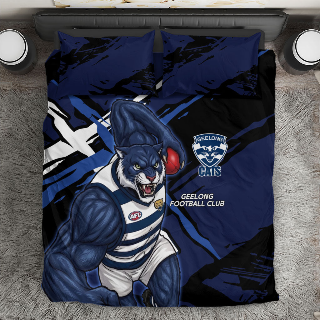 Geelong Football Club Bedding Set Cats Muscular Mascot Graphic - Abstract Paint Splatter Art