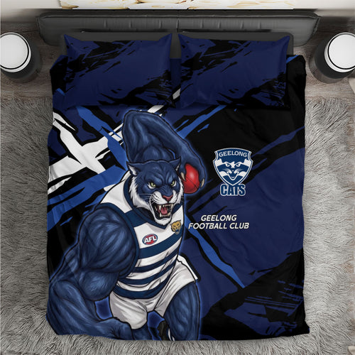 Geelong Football Club Bedding Set Cats Muscular Mascot Graphic - Abstract Paint Splatter Art