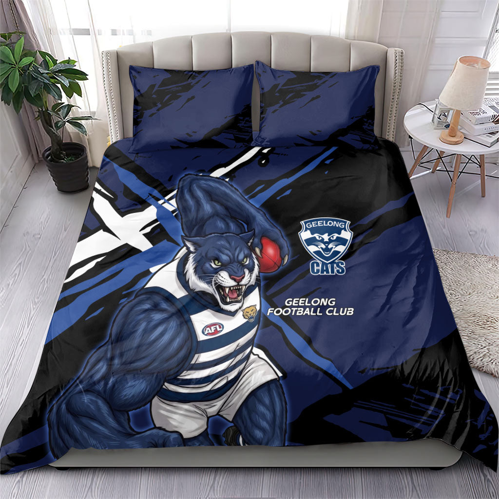 Geelong Football Club Bedding Set Cats Muscular Mascot Graphic - Abstract Paint Splatter Art