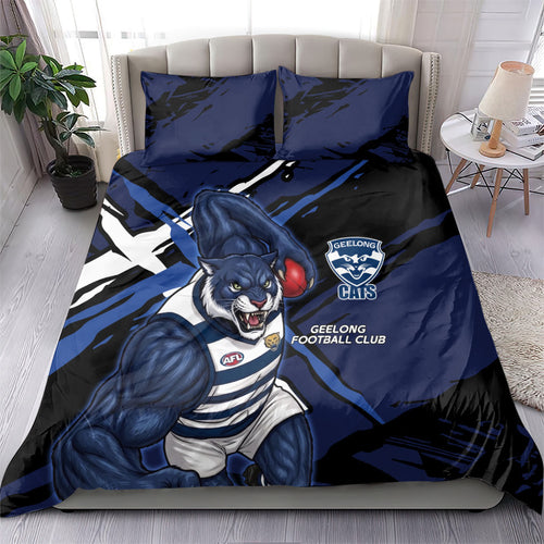 Geelong Football Club Bedding Set Cats Muscular Mascot Graphic - Abstract Paint Splatter Art