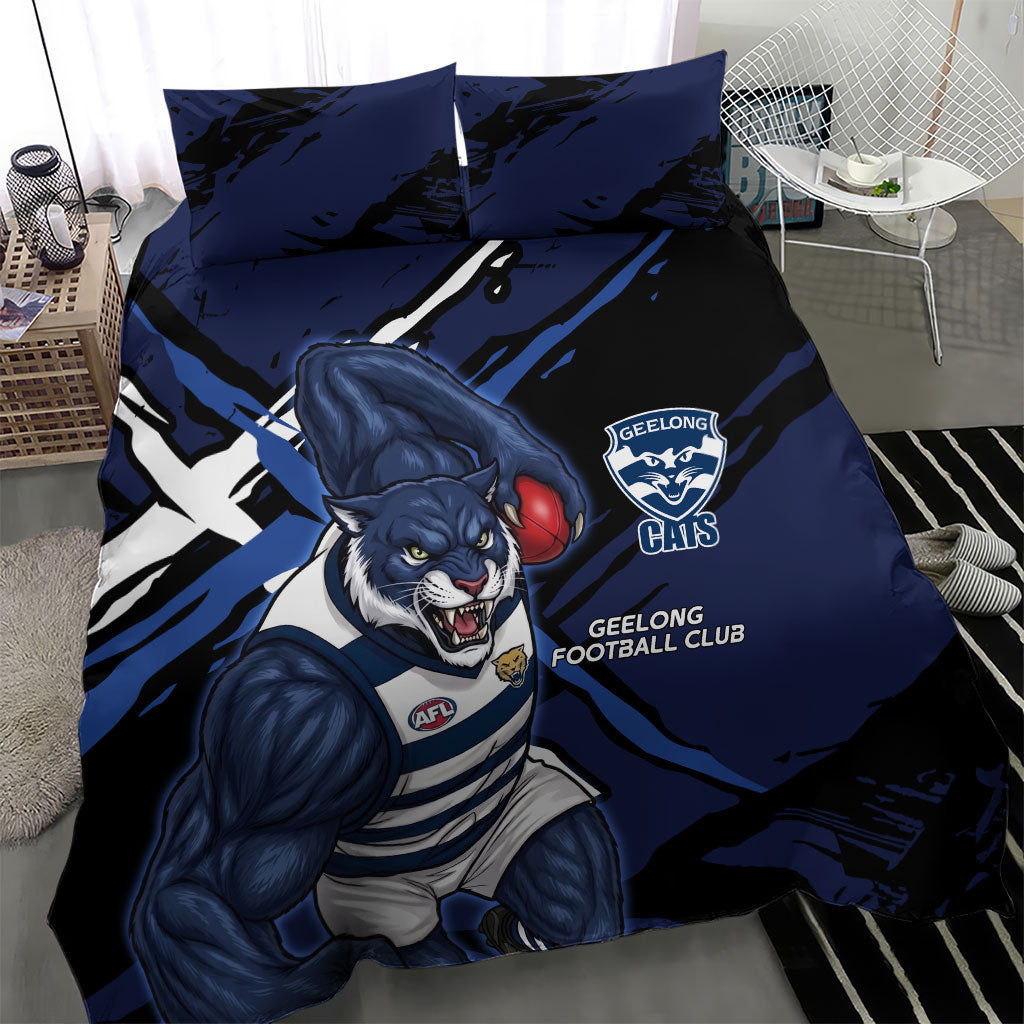 Geelong Football Club Bedding Set Cats Muscular Mascot Graphic - Abstract Paint Splatter Art