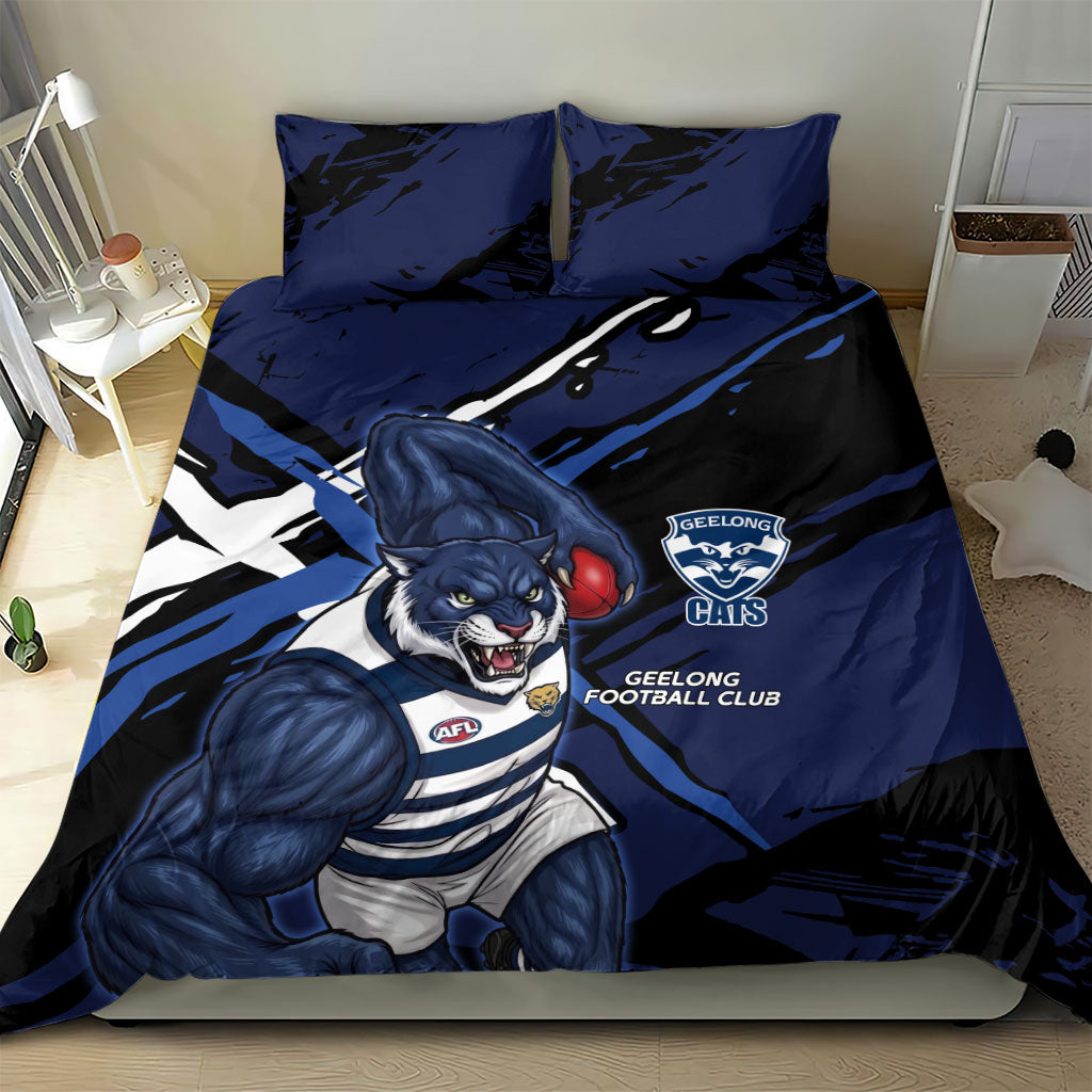 Geelong Football Club Bedding Set Cats Muscular Mascot Graphic - Abstract Paint Splatter Art