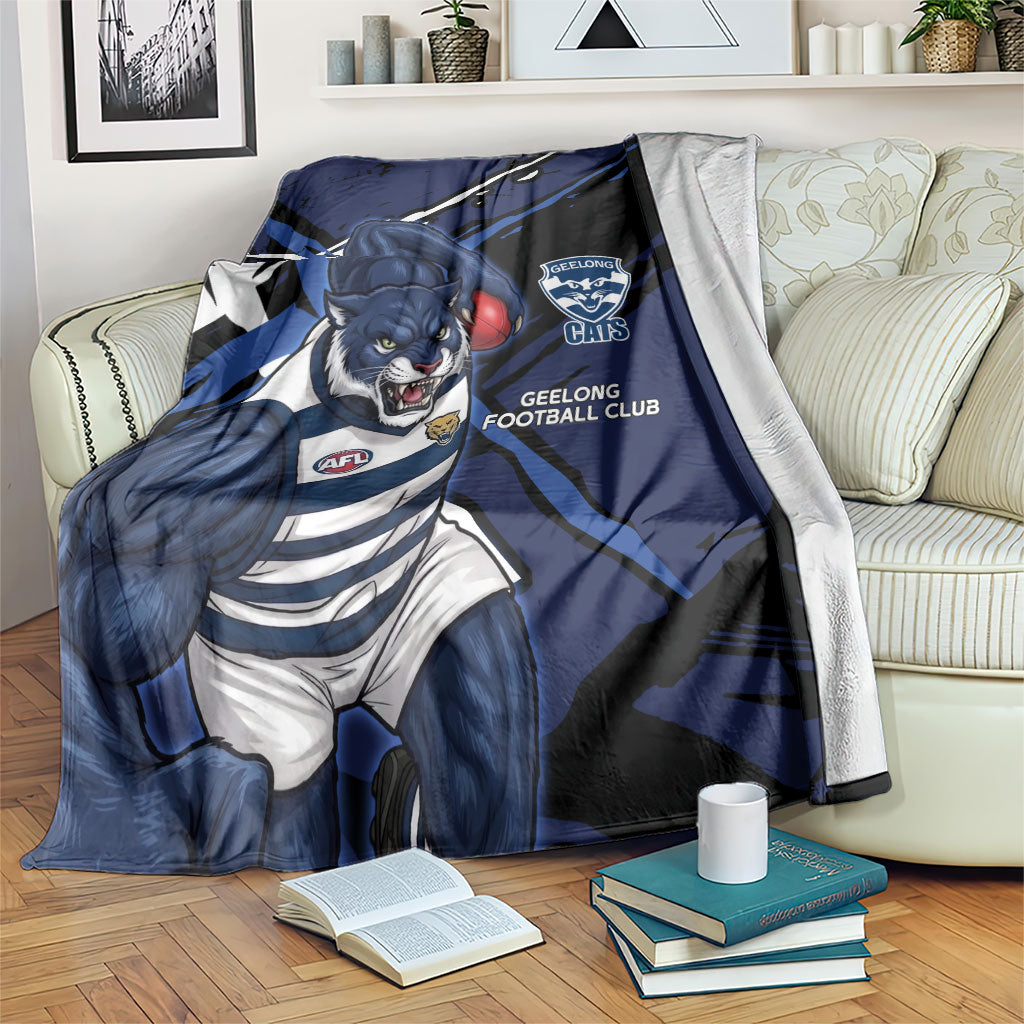 Geelong Football Club Blanket Cats Muscular Mascot Graphic - Abstract Paint Splatter Art
