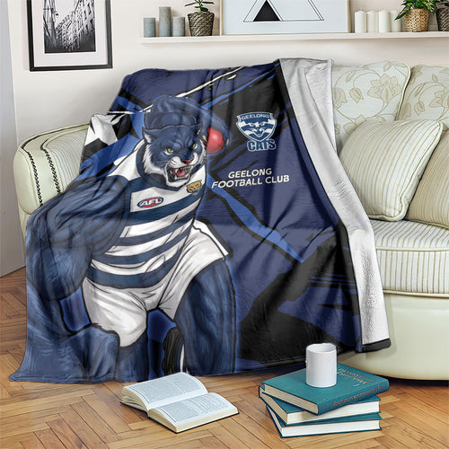Geelong Football Club Blanket Cats Muscular Mascot Graphic - Abstract Paint Splatter Art