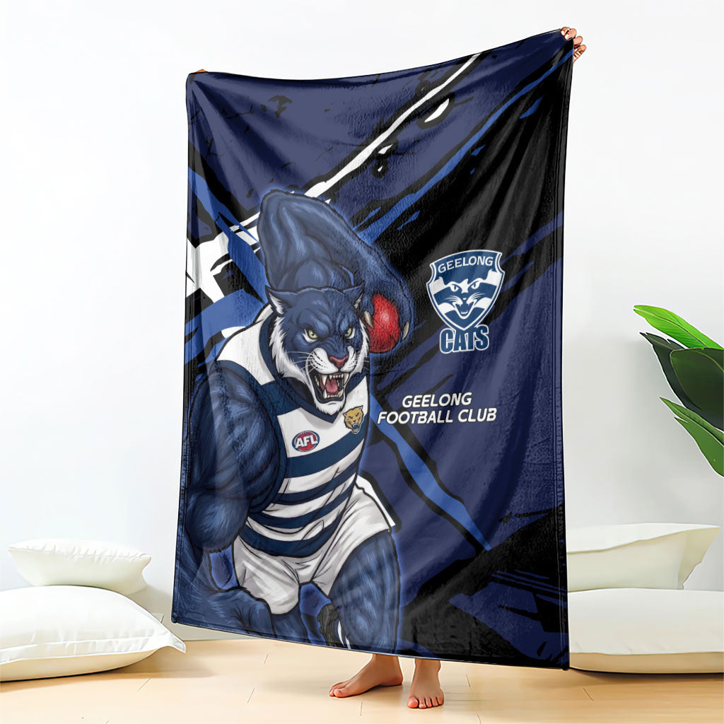 Geelong Football Club Blanket Cats Muscular Mascot Graphic - Abstract Paint Splatter Art