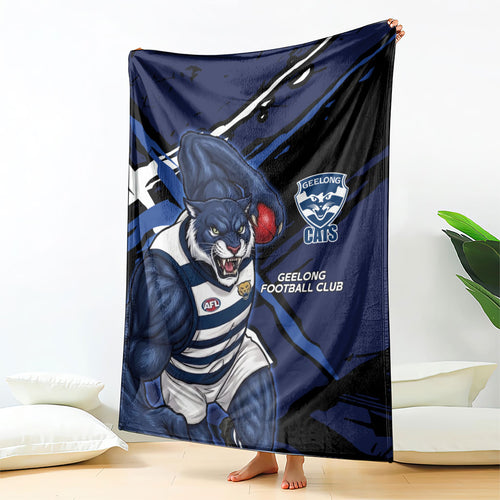 Geelong Football Club Blanket Cats Muscular Mascot Graphic - Abstract Paint Splatter Art