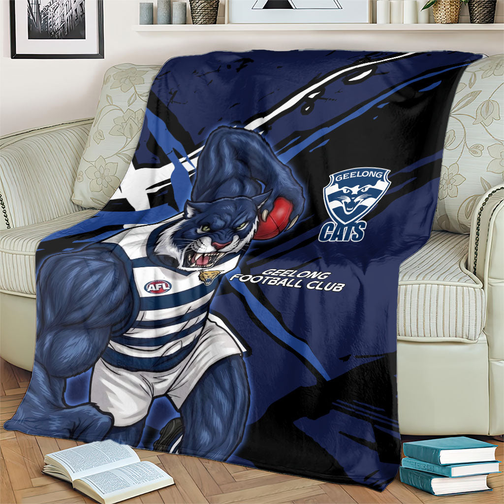 Geelong Football Club Blanket Cats Muscular Mascot Graphic - Abstract Paint Splatter Art