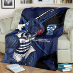 Geelong Football Club Blanket Cats Muscular Mascot Graphic - Abstract Paint Splatter Art