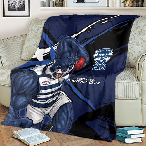 Geelong Football Club Blanket Cats Muscular Mascot Graphic - Abstract Paint Splatter Art
