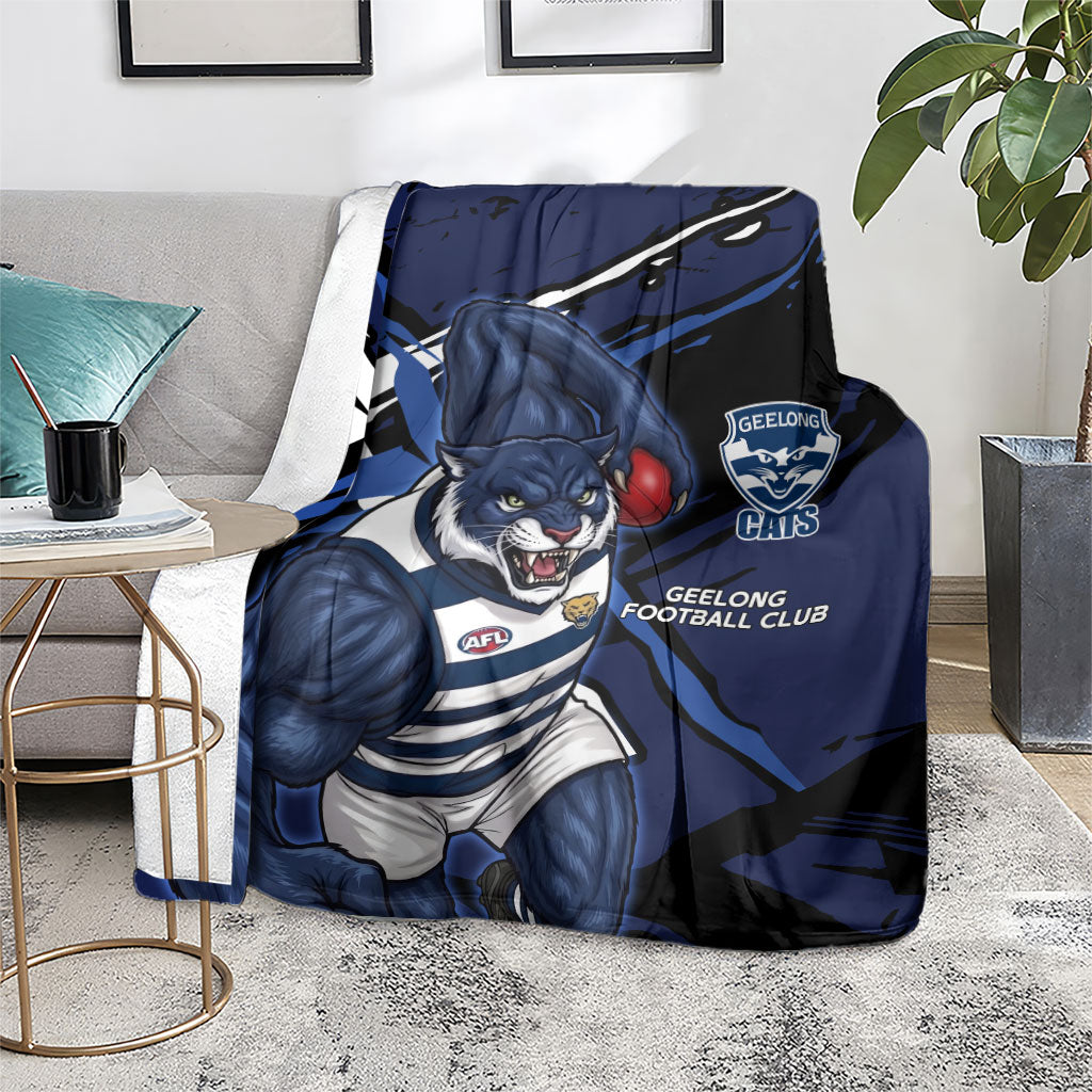 Geelong Football Club Blanket Cats Muscular Mascot Graphic - Abstract Paint Splatter Art